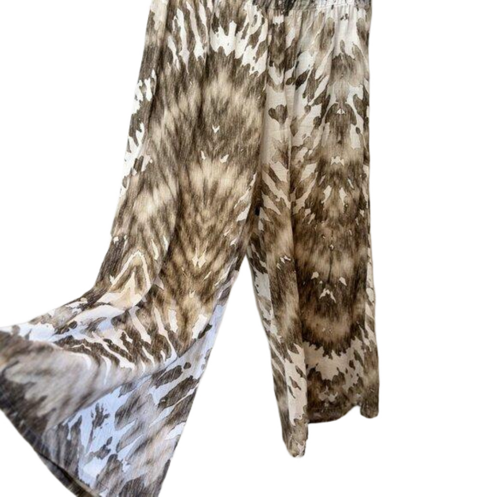 Bryn Walker wide leg flowing Pants. Beige, Brown & Cream, elastic waist Size MED - Picture 2 of 6